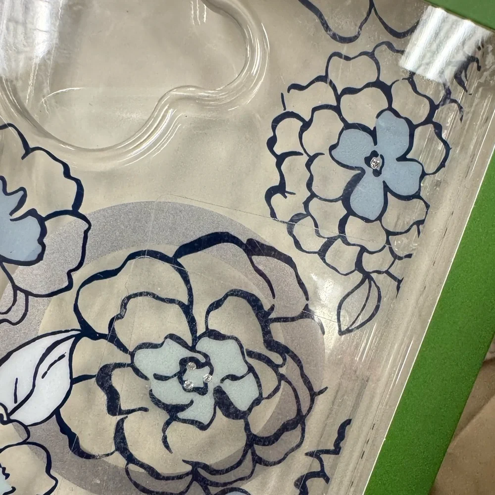 kate spade ♠️ Floral Protective Case - Blue black clear and tiny gems in flowers